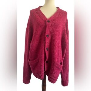 Abercrombie & Fitch Cherry Red Oversized Button Cardigan with Pockets Size Large